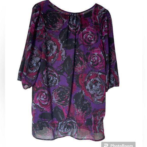 NWOT JMS JUST MY SIZE flowy top, one button front, plus size 1X 16W - Picture 1 of 7